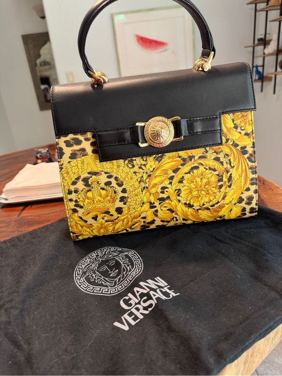 Versace Handbags - Versace Black and Yellow Baroque Top-Handle Purse with dusty